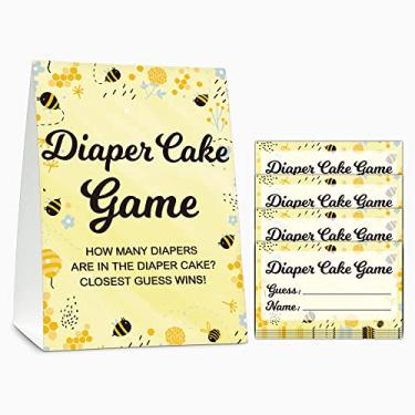 Imagem de Baby Shower Game Set, Diaper Cake Games(1 Standing Sign + 50 Finding Cards), Bumble Bee Find How Many Diapers Party Game, Honey Honeycomb Gender Reveal Party Favor Decor(A05)