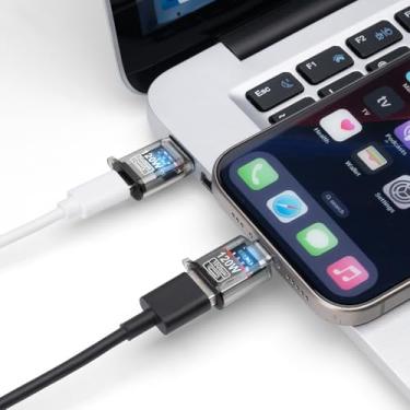 Imagem de Adaptador USB-A de 120 W para USB-C OTG (pacote com 2) para carregamento rápido, entrada de fone de ouvido e transferência de dados 3 em 1 - preto transparente