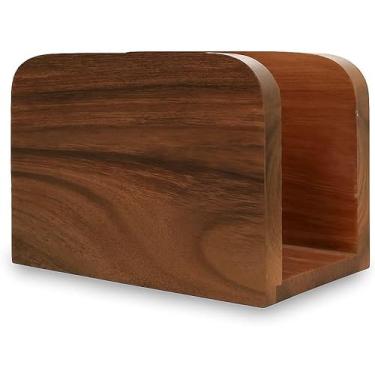 Imagem de Porta-guardanapos de madeira de acácia – Organizador de guardanapos de madeira rústica para cozinha, mesa de jantar, piquenique, cafeteria – Dispensador de mesa de fazenda para guardanapos de papel