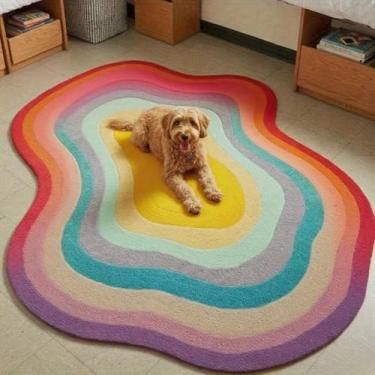 Imagem de Tapete irregular para decoração de quarto, tapete grande para sala de estar, tapete grosso e felpudo para vestiário, tapete macio e fofo (100x160 cm/A)