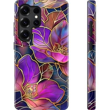 Imagem de Esdot Capa para Samsung Galaxy S24 Ultra - Compatível com carregamento sem fio - Silicone macio de camada dupla + capa rígida - Design de flores silvestres - Capa protetora para celular para mulheres