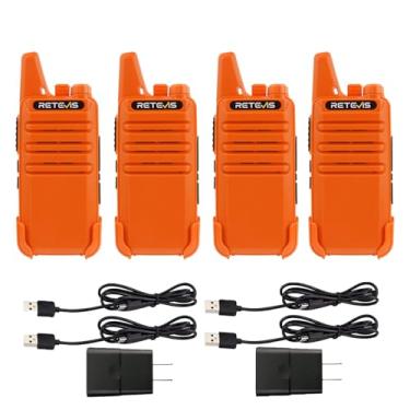 Imagem de Retevis RT22 Walkie Talkie recarregável, rádio bidirecional de longo alcance para adultos, rádio portátil portátil, ativado por voz, alarme de emergência, caminhadas ao ar livre (pacote com 4, laranja