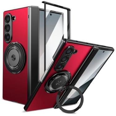 Imagem de XKchatpt Capa magnética dobrável para Samsung Galaxy Z Fold 6, suporte magnético giratório de 360° com proteção de dobradiça e protetor de tela frontal para Samsung Galaxy Z Fold 6 (vermelho)
