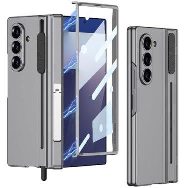 Imagem de Clatoxi Capa para Samsung Galaxy Z Fold 7 com suporte para caneta S com engrenagem, protetor de tela HD e proteção magnética para dobradiça, capa fina de policarbonato rígido com suporte para Samsung