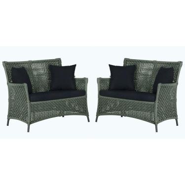 Imagem de 2 Sofás área Externa Igapó Alumínio Preta Corda Náutica E12 Verde