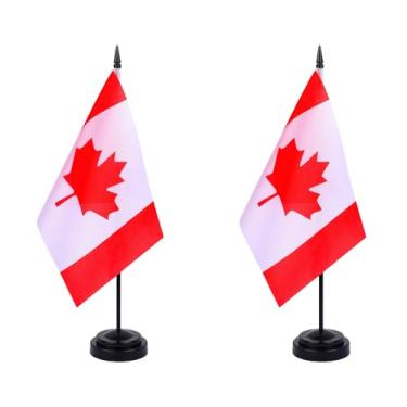 Imagem de JBSJBS Bandeira de mesa do Canadá 30,48 cm conjunto de luxo bandeiras canadenses mini bandeiras pequenas para mesa de escritório do Canadá com base de suporte preto decorações de mesa (pacote com 2)