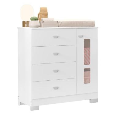 Imagem de Cômoda Infantil New Katatau 1 Porta E 4 Gavetas Branco Brilho - Reller Móveis Branco Brilho