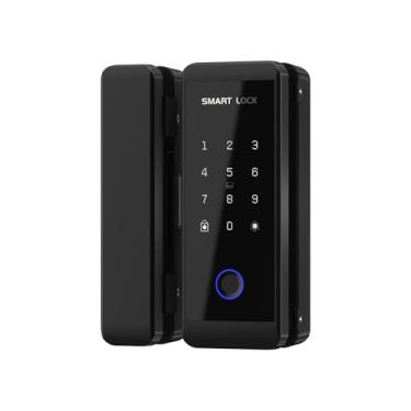Imagem de Swokely Fechadura de porta de vidro com trava inteligente, fechaduras de porta de entrada sem chave push pull com aplicativo TY de desbloqueio remoto WiFi, impressão digital, senhas temporárias