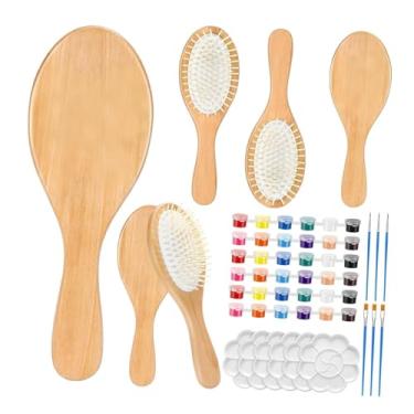 Imagem de Kokiya Kit de pintura com escova de cabelo de madeira, pincel de madeira em formato de raquete, suprimentos para festas noturnas faça você mesmo com pincel,