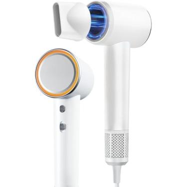 Imagem de Secador de Cabelo Profissional com Íons e LED - Tecnologia Silenciosa, 4 Temperaturas, 2 Velocidades e Bolsa para Viagem(Branco 110v)