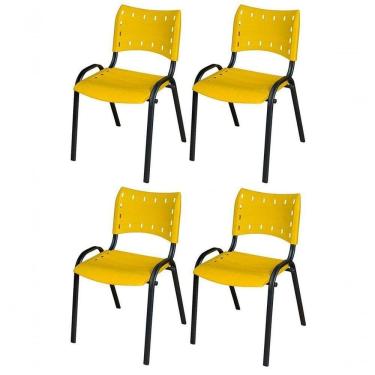 Imagem de Cadeira Iso Base Preto , Escritório Amarelo - Kit 4 Un