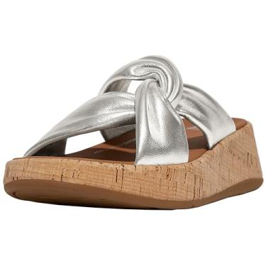 Imagem de FitFlop Sandália feminina F-Mode de couro em forma plana (envoltório de cortiça), Prata, 37