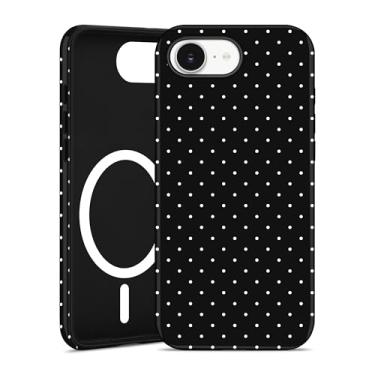 Imagem de Aitipy Capa de telefone magnética de bolinhas para iPhone 16e, compatível com MagSafe, linda estampa de bolinhas pretas, TPU macio e policarbonato rígido, à prova de choque, capa protetora para