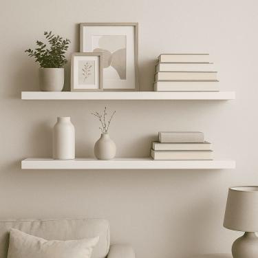 Imagem de Prateleira Madeira Flutuante Multiuso Kit 2 68x20 Luara Branco L06 - D'rossi