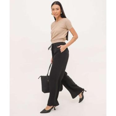 Imagem de Calça Pantalona Feminina Textura Marisa-76028, Preto, P