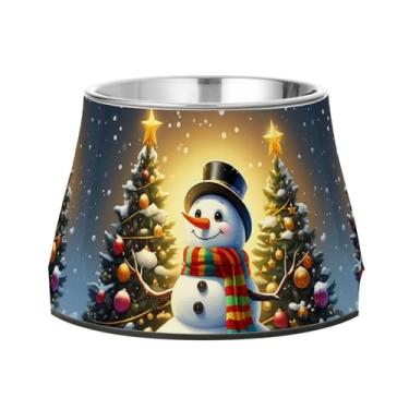 Imagem de GakkiGii Tigela elevada de boneco de neve de Natal, tigelas elevadas para cães com base antiderrapante e alimentador removível de aço inoxidável para cães pequenos e médios