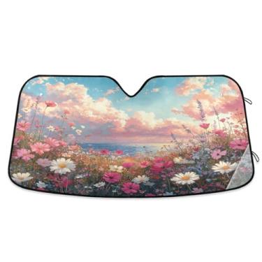 Imagem de ATTX Wildflowers by The Sea Para-brisa para carro 139.7 cm x 70.1 cm Protetor solar universal com proteção UV, persiana de janela frontal automática dobrável para caminhões Sedans SUVs #208