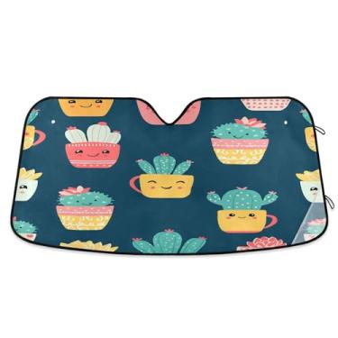 Imagem de SEHANY Pára-brisa de carro cacto planta verde para-sol dobrável janela frontal protetor de viseira solar para carro, SUV, caminhão - Mantenha o veículo fresco, 139 x 70 centímetros