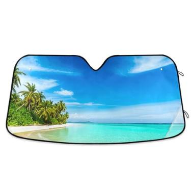 Imagem de SEHANY Para-brisa de carro de verão, mar, praia, para-sol para mulheres, pára-brisa frontal dobrável para carro, caminhão, SUV - Protetor de viseira de sol automotivo bloqueia os raios UV mantém seu