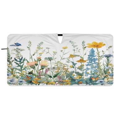 Imagem de Blueangle Sombra solar para para-brisa de ervas e flores coloridas - 157,5 cm x 81,3 cm dobrável para janela dianteira do carro bloqueia raios UV viseira de sol (39)