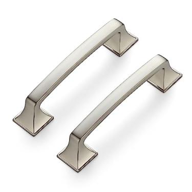 Imagem de Ravinte Pacote com 30 puxadores de armário de cozinha sólidos de 9,5 cm de altura quadrada, puxadores de armário de cozinha de níquel escovado, puxadores de gaveta prateados, puxadores de ferragens de armário de cozinha para armários e puxadores de armário