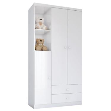 Imagem de Guarda Roupa Roupeiro Quarto Infantil 3 Portas 3 Prateleiras 2 Nichos Mdf Branco Rosa Bebê Flex