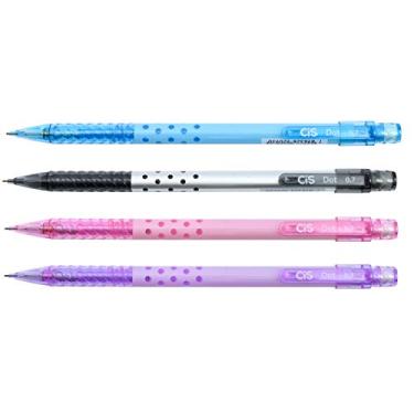Imagem de Lapiseira Escolar CIS DOT 0.7mm, Blister com 4 unidades (Azul, Lilás, Rosa, Cinza)