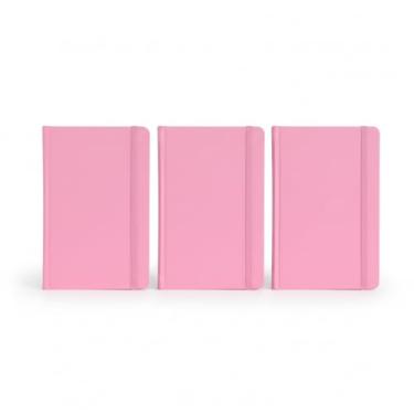 Imagem de Caderno de anotações com elástico no tamanho A6 suporte para caneta, capa dura em material sintético, miolo 80 folhas pautadas cor bege. Caderno A6 Capa em PU (14x9cm) (3, Rosa)