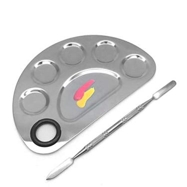 Imagem de Yinhing Paleta de Maquiagem de Aço Inoxidável, Placa de Mistura de Esmalte para Arte Em Unhas de 6 Furos Com Textura Suave para Misturar Base, Batom e Sombra (SILVER)