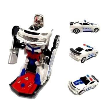 Imagem de Carro de Polícia Transformável em Robô, Brinquedo 2 em 1, Branco com Detalhes Azul e Vermelho
