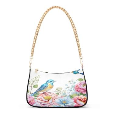 Imagem de CEBUGI Bolsas transversais femininas bolsa de ombro pássaro rosa bolsa clutch elegante com alça de corrente