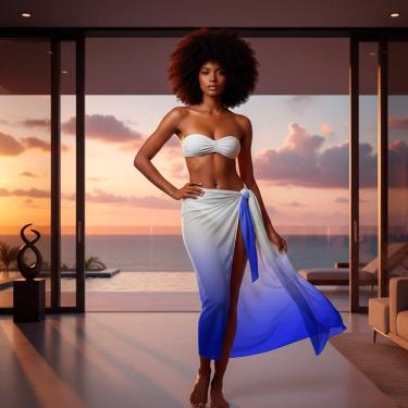 Imagem de Canga/Pareô Praia e Piscina Azul e Branco 1,00x1,50m - Fera Print