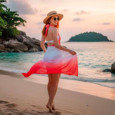 Imagem de Canga/Pareô Praia e Piscina Vermelho e Branco 1,00x1,50m - Fera Print