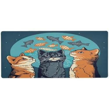 Imagem de Wassud Mouse pad peixes e gatos organizador de mesa de jogos grande teclado de computador tapete de mouse pad material de escritório 80 cm x 40 cm