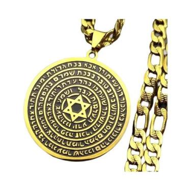 Imagem de Colar Com Pingente Hexagrama Dourado Em Aço Inoxidável, 72 Nomes De De