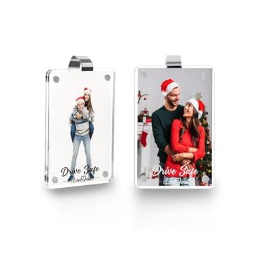 Imagem de LECART Suporte de clipe de foto de viseira de carro personalizado, porta-retratos magnético de acrílico I Love You para manter seus entes queridos por perto, 9 x 6 cm, pacote com 2