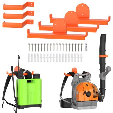 Imagem de ZSLTLDU Pacote com 3 suportes para sopradores de mochila, suporte de soprador de folhas resistente antiarranhões com suporte de mangueira, suporte de parede para pulverizador de mochila para garagem