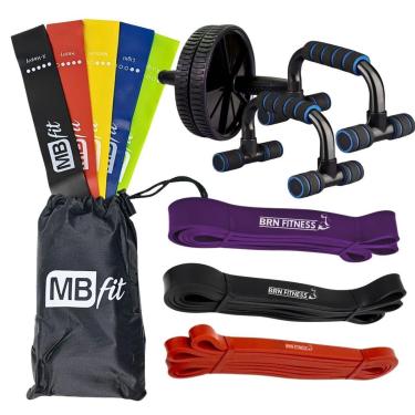 Imagem de Kit 10Pcs Ginástica 5x Elástico Theraband + 3x Extensor Superband Treino + Kit Roda e Suporte Flexão-Unissex