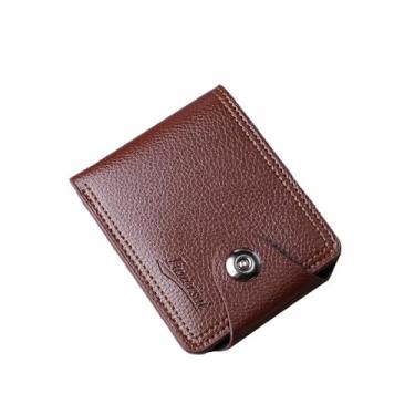 Imagem de Carteira masculina fina e minimalista com bolso frontal, fina e elegante, Marrom, Minimalista
