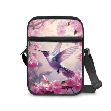 Imagem de CLOHOMIN Bolsa mensageiro para mulheres pequena bolsa tiracolo masculina bolsa tiracolo para chave óculos organizadores de cartões de crédito presentes de férias, Flores de beija-flor rosa