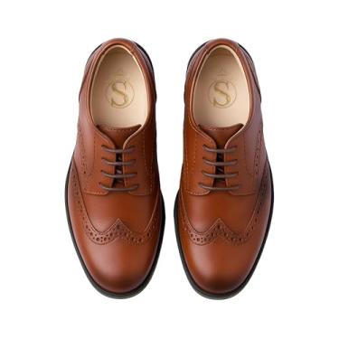 Imagem de Sapato social masculino patenteado Brogue com cadarço formal para casamento, Marrom bronzeado, 16