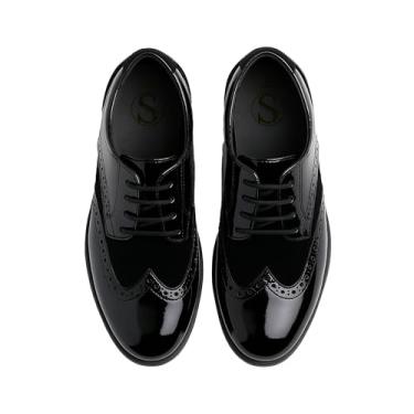 Imagem de Sapato social masculino de camurça envernizado com cadarço Brogue formal, Preto, 19