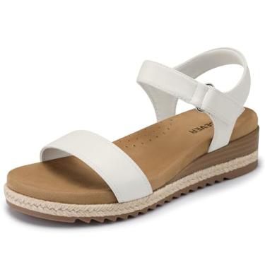 Imagem de SHIBEVER Sandálias femininas elegantes de cunha: espadrille verão casual plataforma suporte arco confortável sandália de caminhada para sapatos femininos, Branco, 36