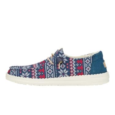 Imagem de HEYDUDE Mocassins femininos Wendy Holiday Slip-On | Sapatos casuais leves e confortáveis, Azul marinho/multi, 40