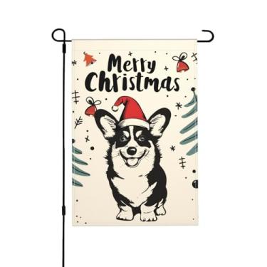 Imagem de Bandeira de jardim de Natal cachorro fofo dupla face vertical sazonal inverno ao ar livre decorações de gramado 12,5 x 18 polegadas