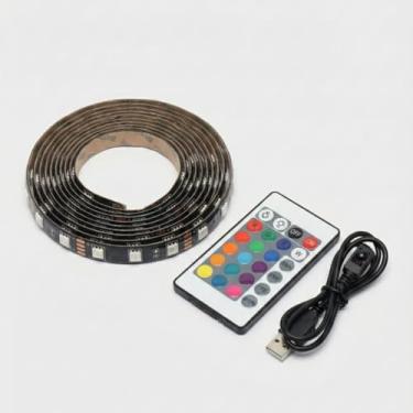 Imagem de Fita LED RGB USB 2 Metros com Controle Remoto, 16 Cores, Luz de Fundo para TV e Monitor PC, Decoração Gamer, Instalação Adesiva