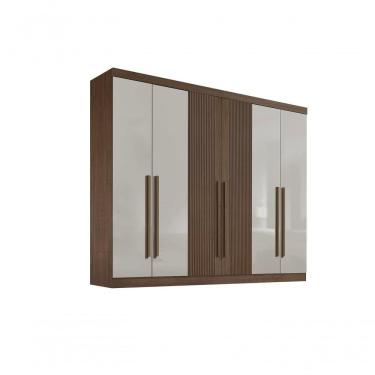 Imagem de Roupeiro 6 Portas Ripado 6 Gavetas Com Pés Da Vinci Plus - D' Doro Castanho/off White/ripado