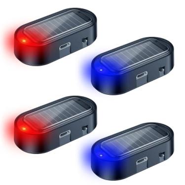 Imagem de ELECTOP 4 peças de luzes de alarme de carro falsas alimentadas por energia solar, luzes de aviso de segurança antirroubo com porta de carregamento USB, sistema de alarme de carro falso universal para