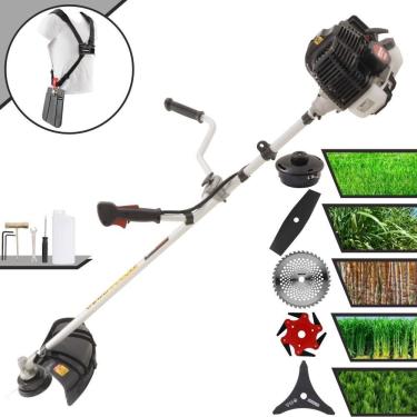 Imagem de Roçadeira Profissional Lateral Kawashima Kw43le À Gasolina 43cc 1,7hp + Faca 2 Pontas 330mm + Faca 40 Dentes 255mm + Fa