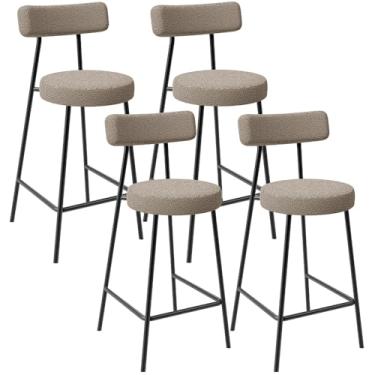 Imagem de Kit 04 Banquetas Baixa Para Cozinha Sala De Jantar Bar Bancada Milão L02 Bouclê Bege - Lyam Decor